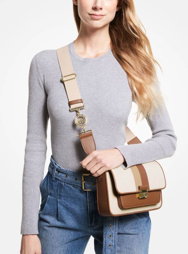 Damske Crossbody Kabelka Michael Kors Bradshaw Medium Striped Canvas and Faux Leather Viacfarebný - Kabelky Michael Kors Sleva | KWFAM-4806